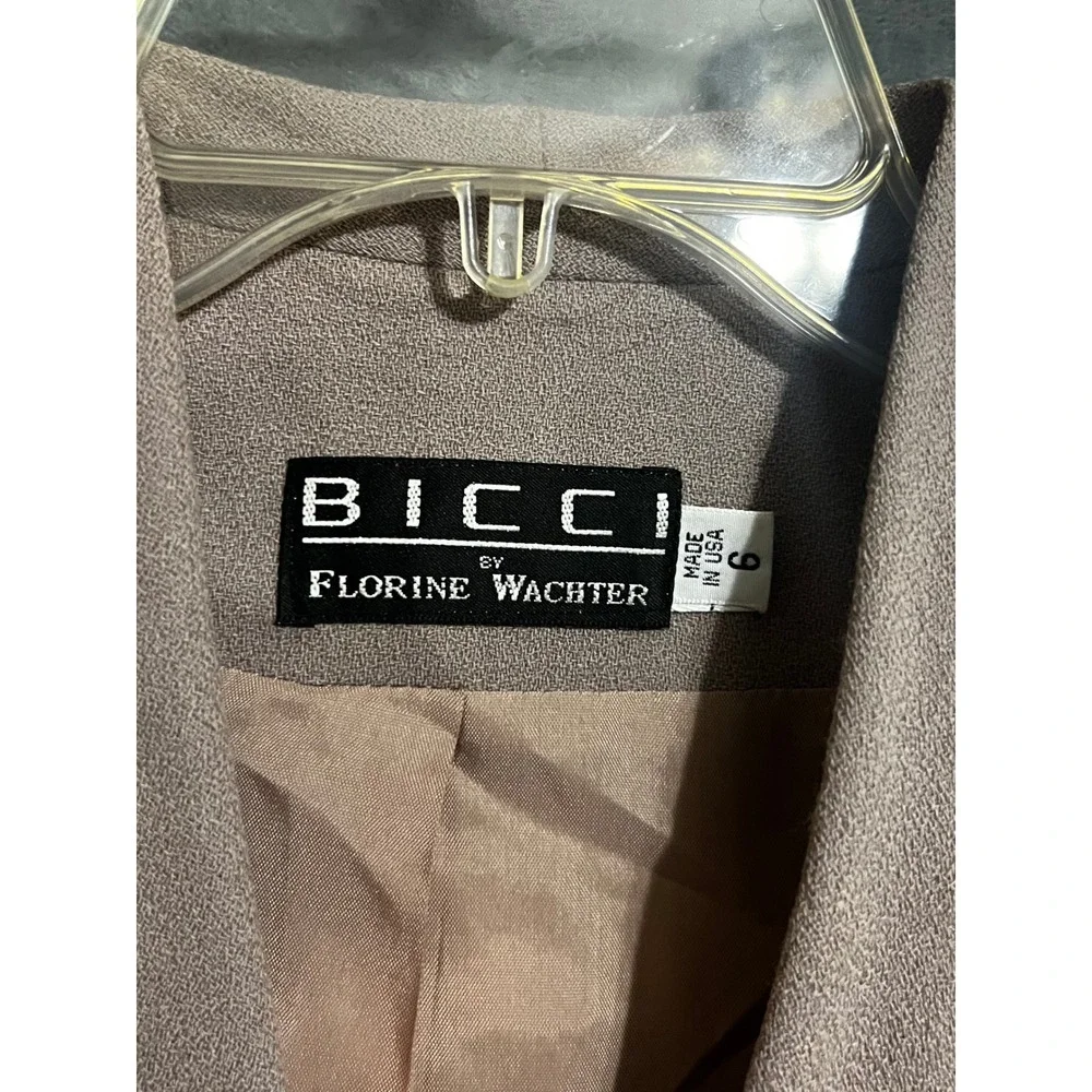 Vintage BICCI Florine Wachter Size 6 Wool Skirt Suit Belted Taupe 2pc